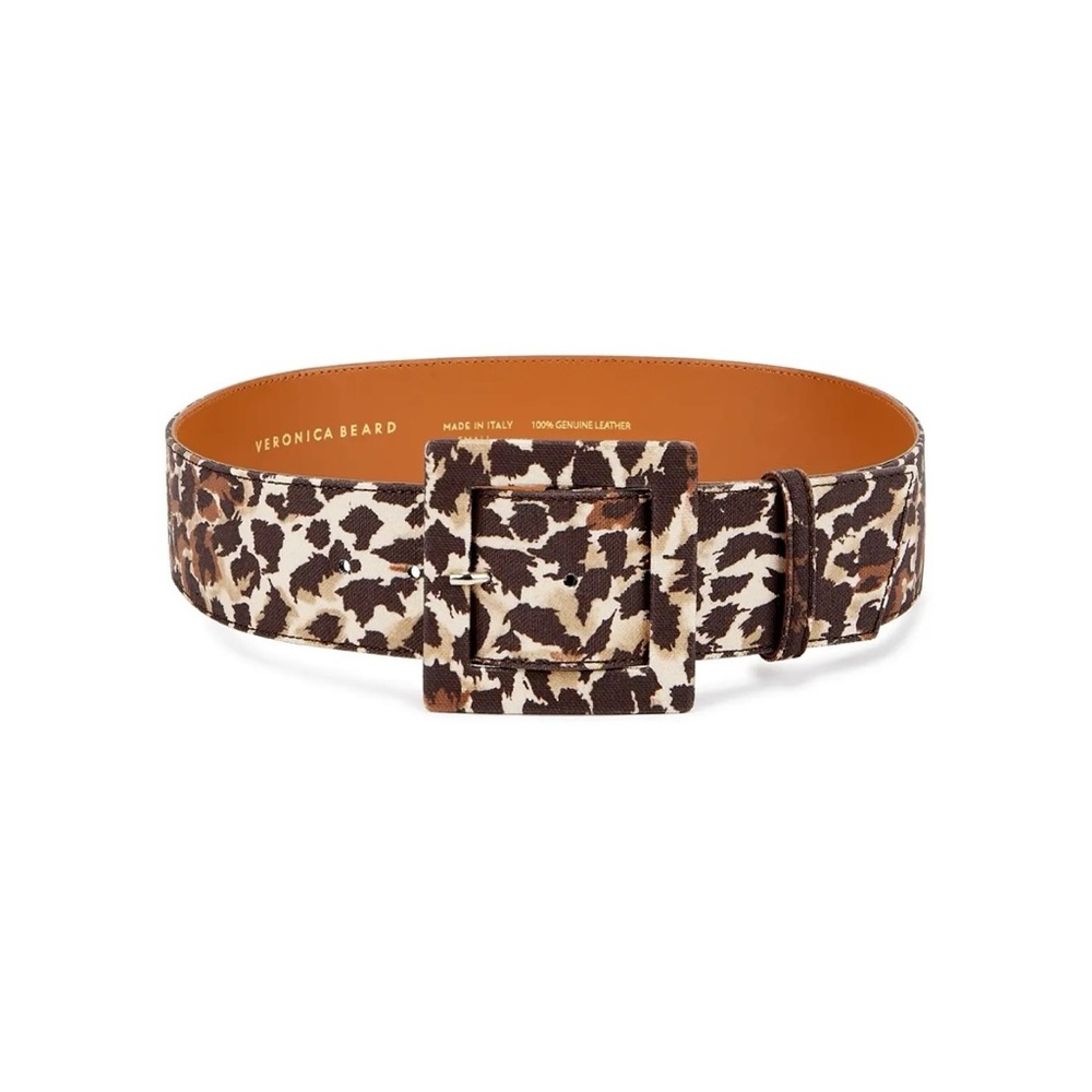 Veronica Beard Rickie Belt (Sz M) Wide Canvas Leather Leopard Print Brown Multi